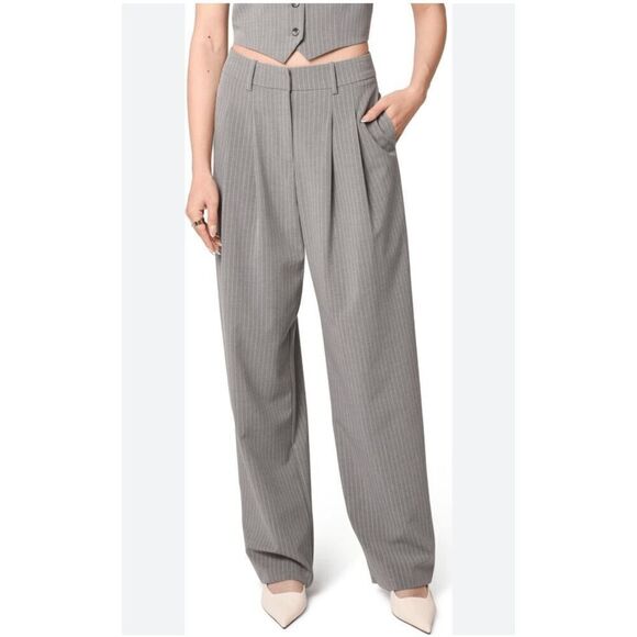 WAYF Icon Gray Pinstripe Straight Leg Trousers - Picture 2 of 9